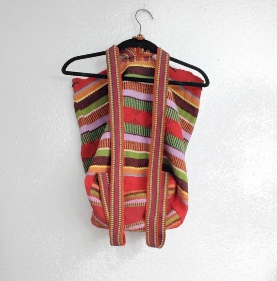 Woven Drawstring Boho Bag Rasta Back Pack - Picture 2 of 6